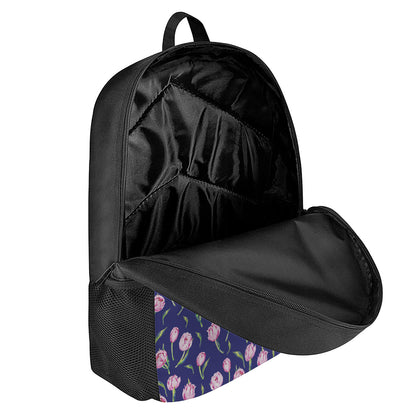 Pink Watercolor Tulip Flower Print 17 Inch Backpack