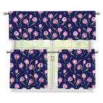 Pink Watercolor Tulip Flower Print 3 Piece Kitchen Curtains