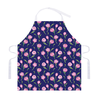 Pink Watercolor Tulip Flower Print Adjustable Apron