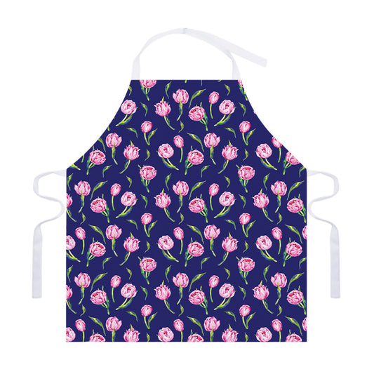 Pink Watercolor Tulip Flower Print Adjustable Apron