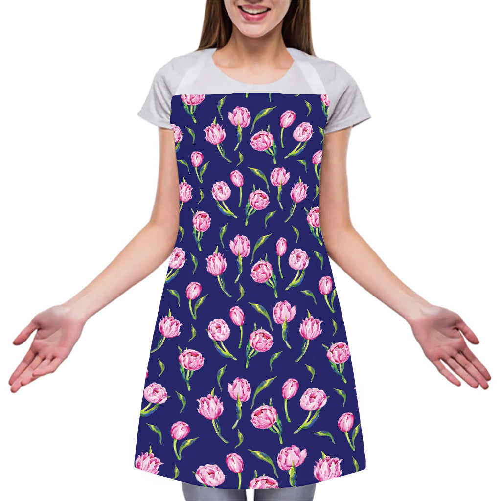 Pink Watercolor Tulip Flower Print Adjustable Apron