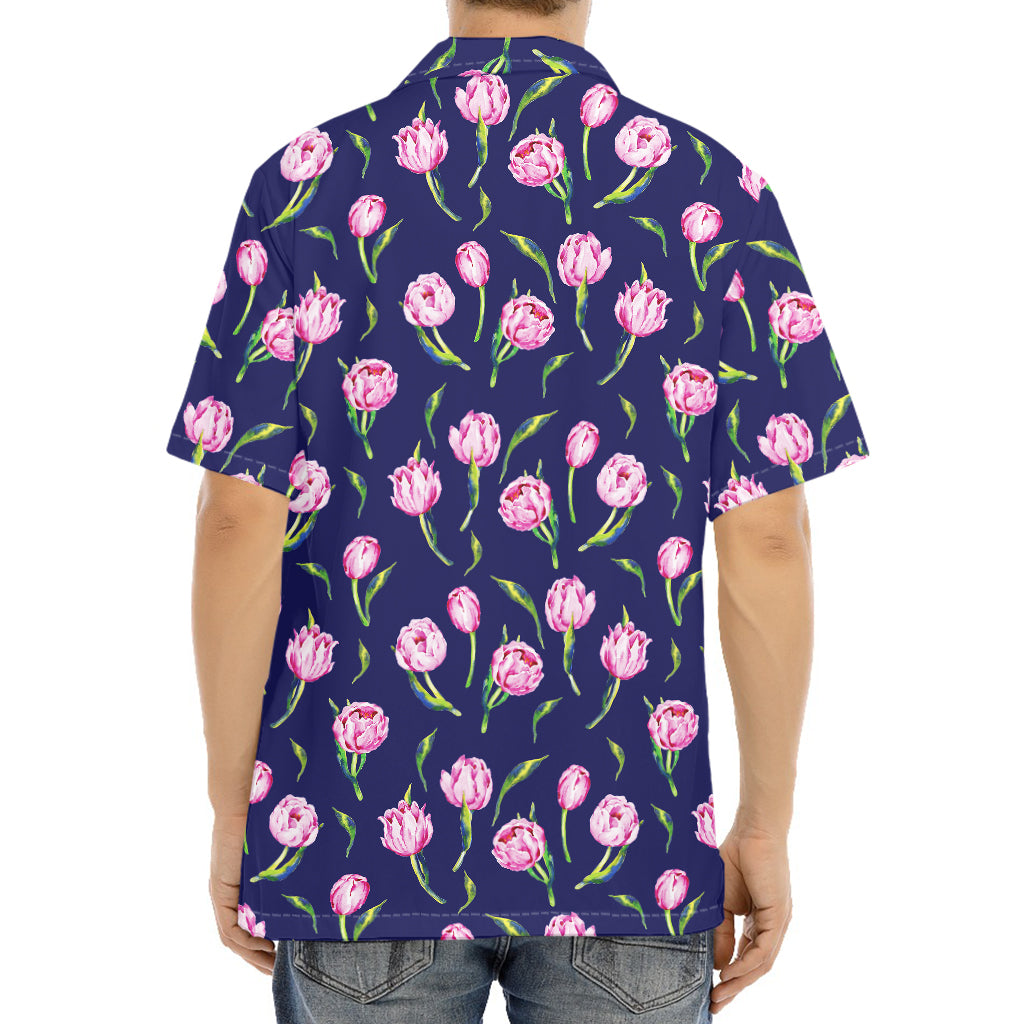 Pink Watercolor Tulip Flower Print Aloha Shirt