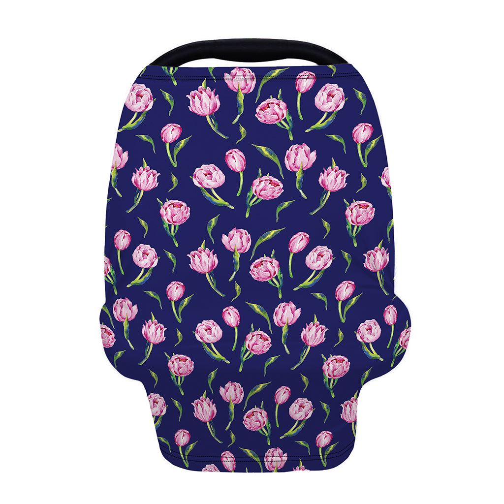 Pink Watercolor Tulip Flower Print Baby Seat Cover