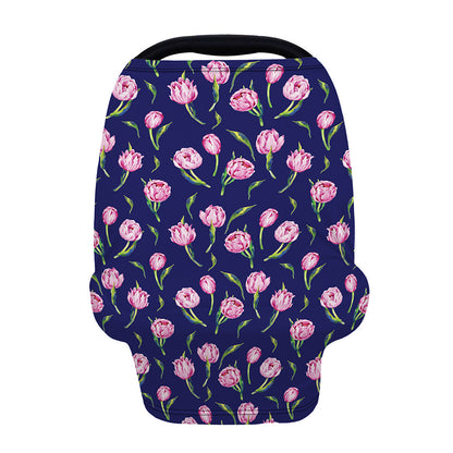 Pink Watercolor Tulip Flower Print Baby Seat Cover