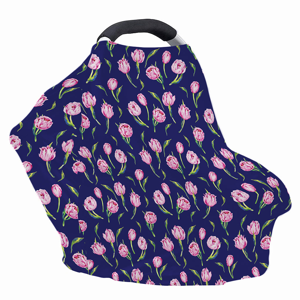 Pink Watercolor Tulip Flower Print Baby Seat Cover
