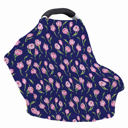 Pink Watercolor Tulip Flower Print Baby Seat Cover
