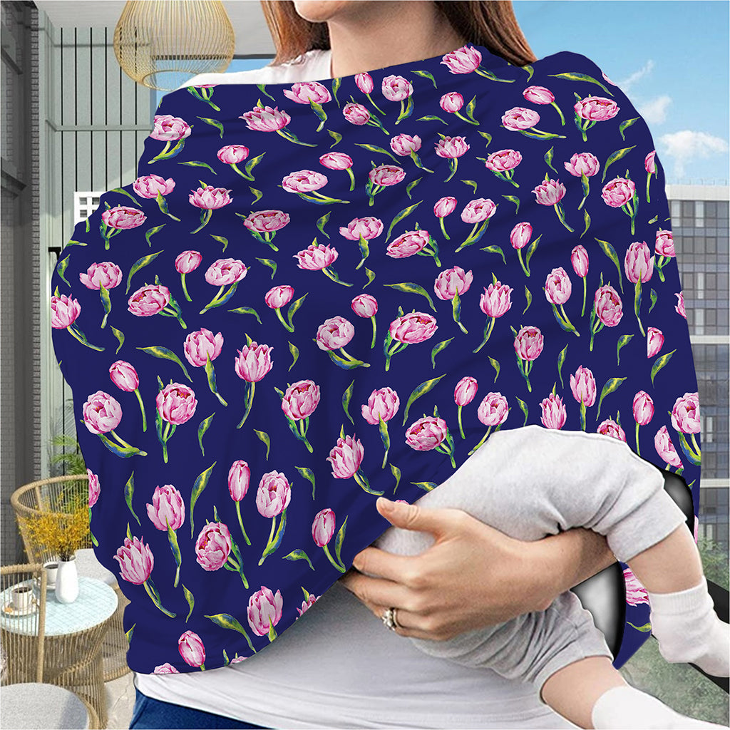 Pink Watercolor Tulip Flower Print Baby Seat Cover