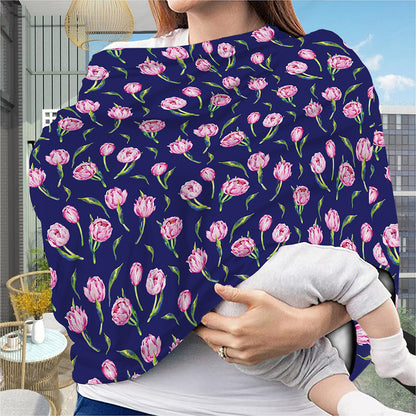 Pink Watercolor Tulip Flower Print Baby Seat Cover