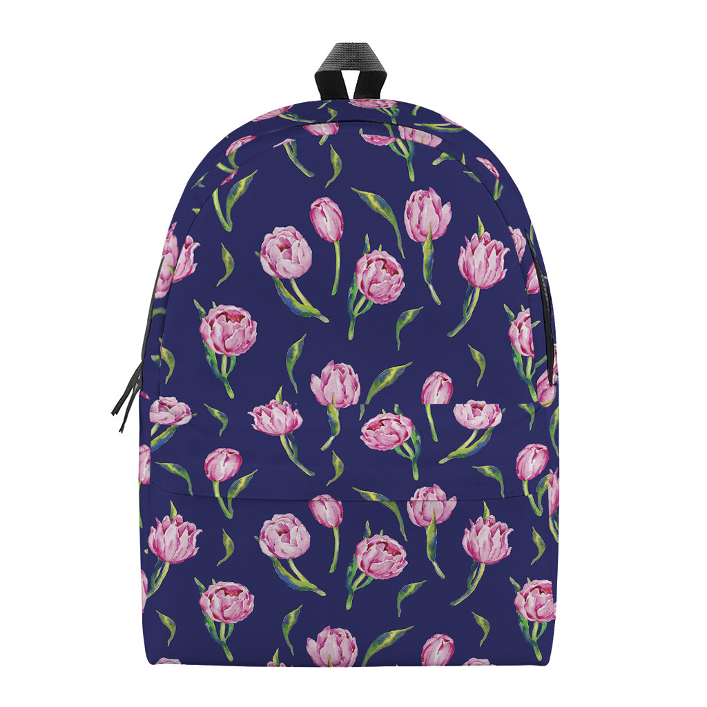 Pink Watercolor Tulip Flower Print Backpack