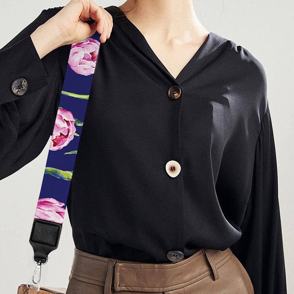 Pink Watercolor Tulip Flower Print Bag Strap