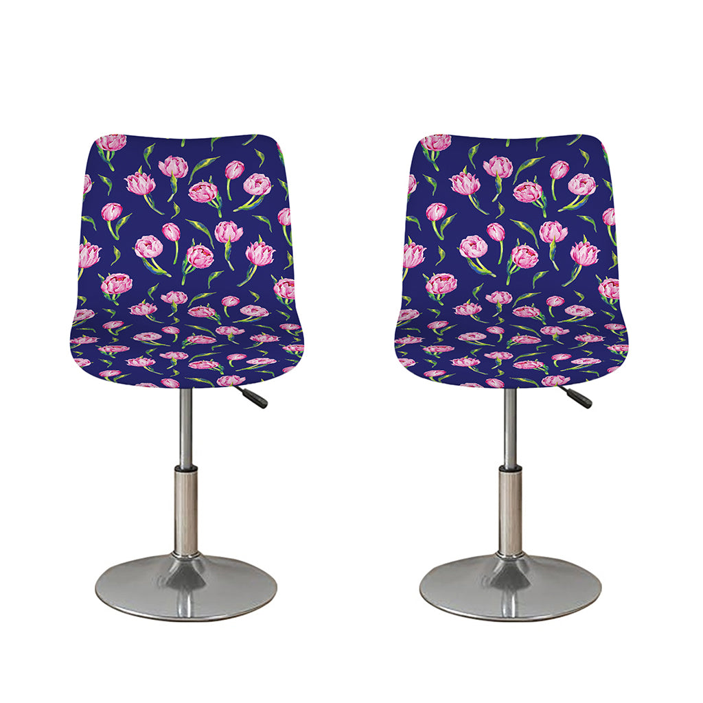 Pink Watercolor Tulip Flower Print Bar Stool Covers