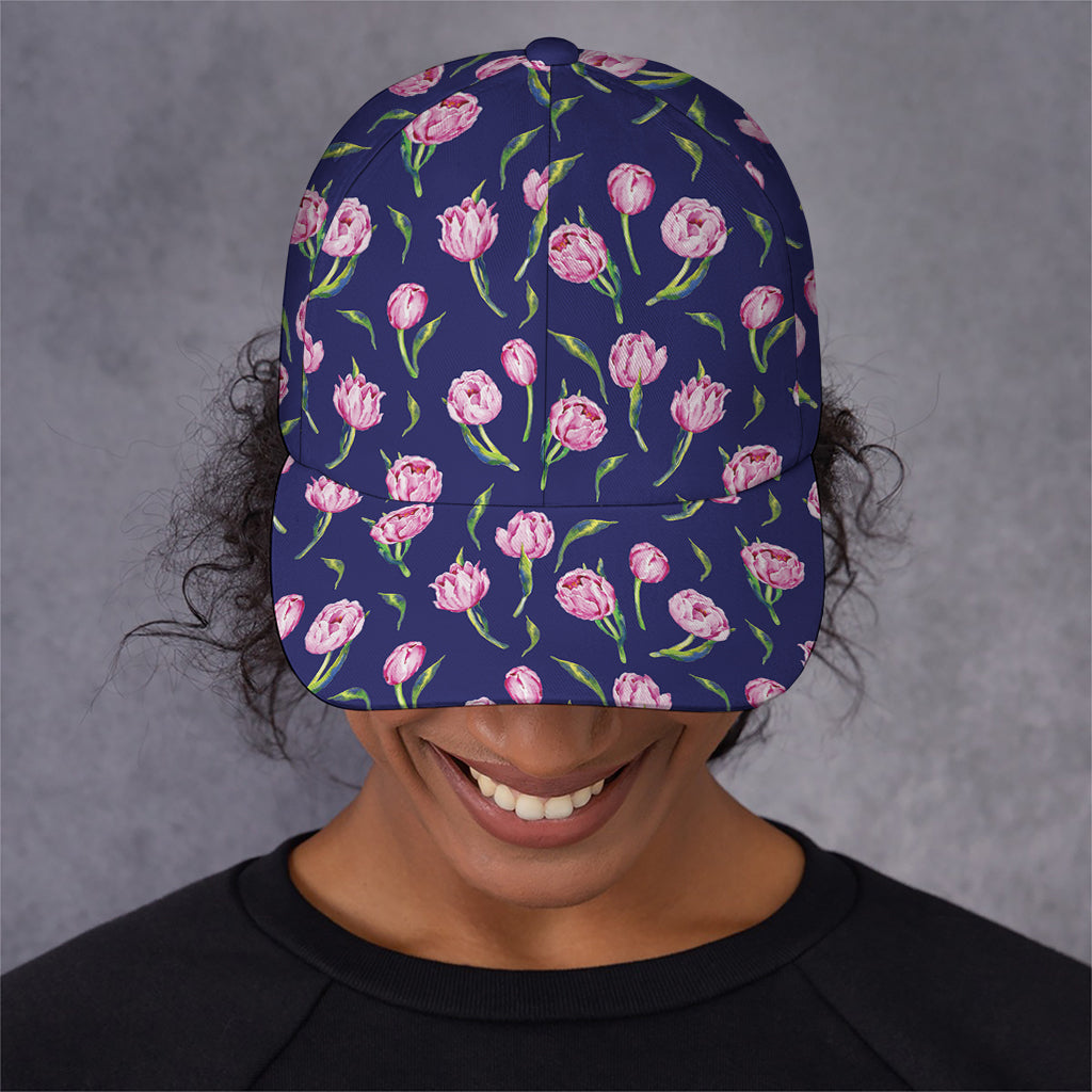 Pink Watercolor Tulip Flower Print Baseball Cap