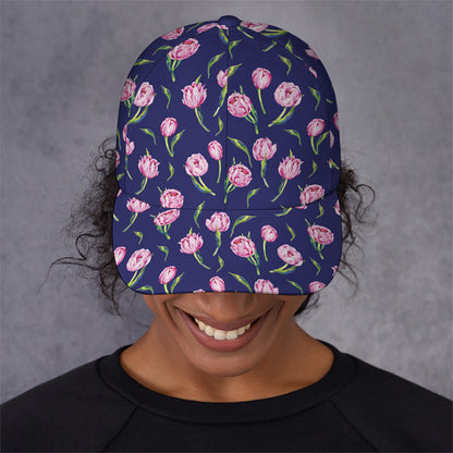 Pink Watercolor Tulip Flower Print Baseball Cap