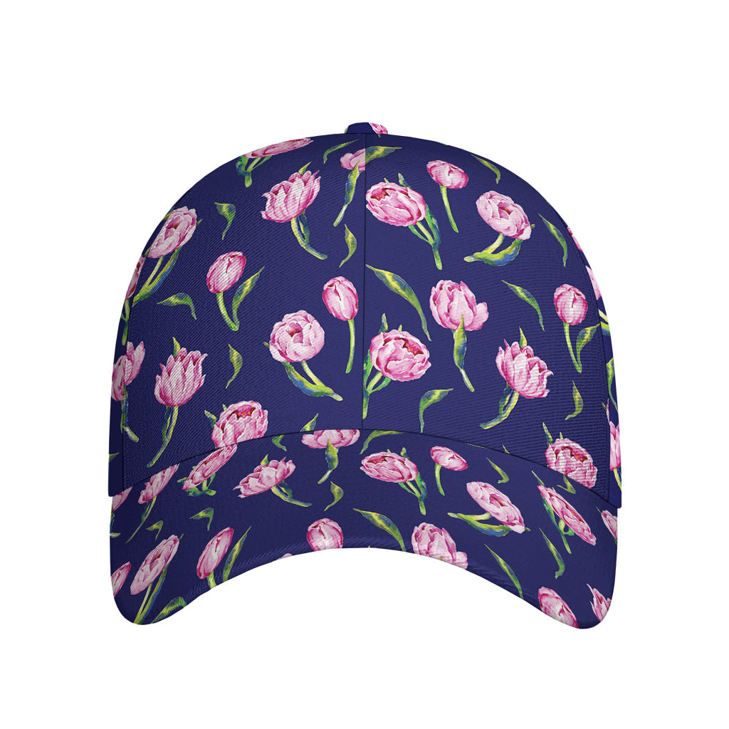 Pink Watercolor Tulip Flower Print Baseball Cap