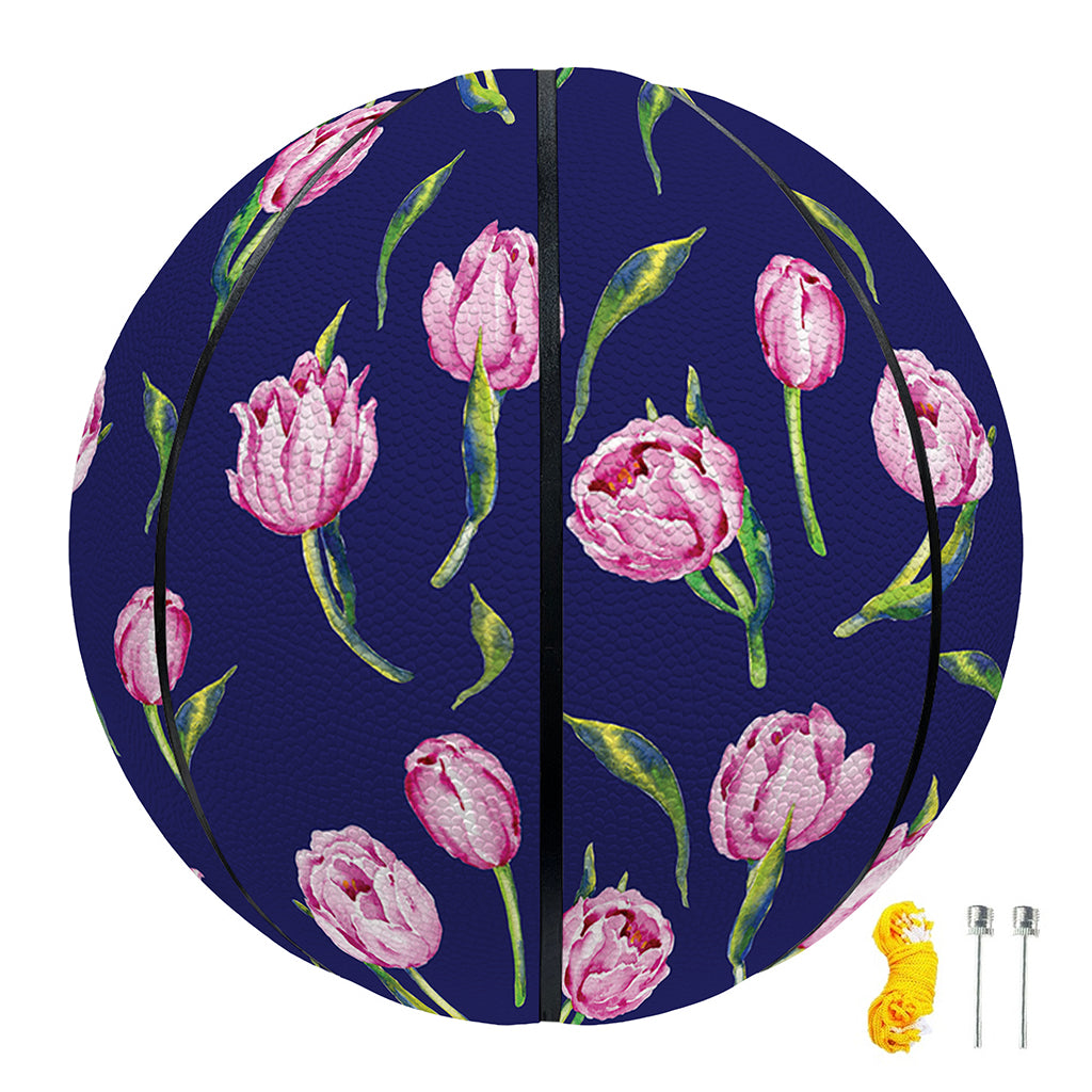 Pink Watercolor Tulip Flower Print Basketball