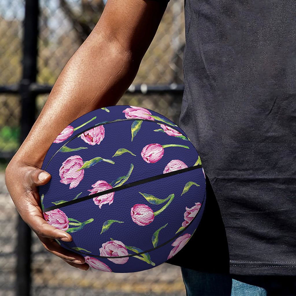 Pink Watercolor Tulip Flower Print Basketball