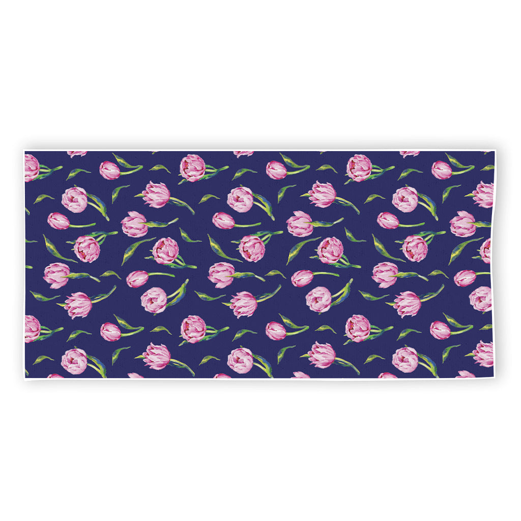 Pink Watercolor Tulip Flower Print Beach Towel