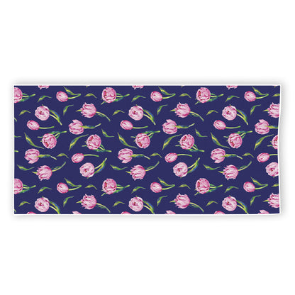 Pink Watercolor Tulip Flower Print Beach Towel