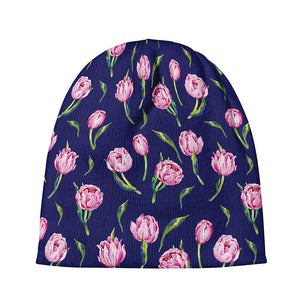 Pink Watercolor Tulip Flower Print Beanie