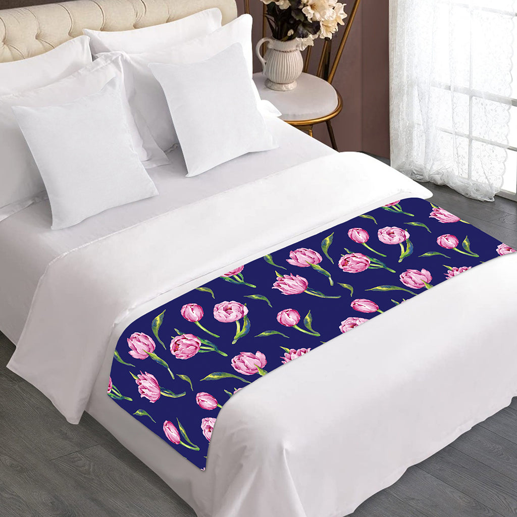 Pink Watercolor Tulip Flower Print Bed Runner
