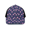 Pink Watercolor Tulip Flower Print Black Mesh Trucker Hat