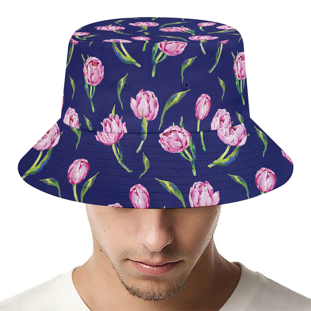 Pink Watercolor Tulip Flower Print Bucket Hat
