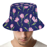 Pink Watercolor Tulip Flower Print Bucket Hat