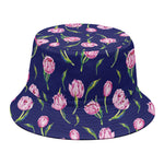 Pink Watercolor Tulip Flower Print Bucket Hat