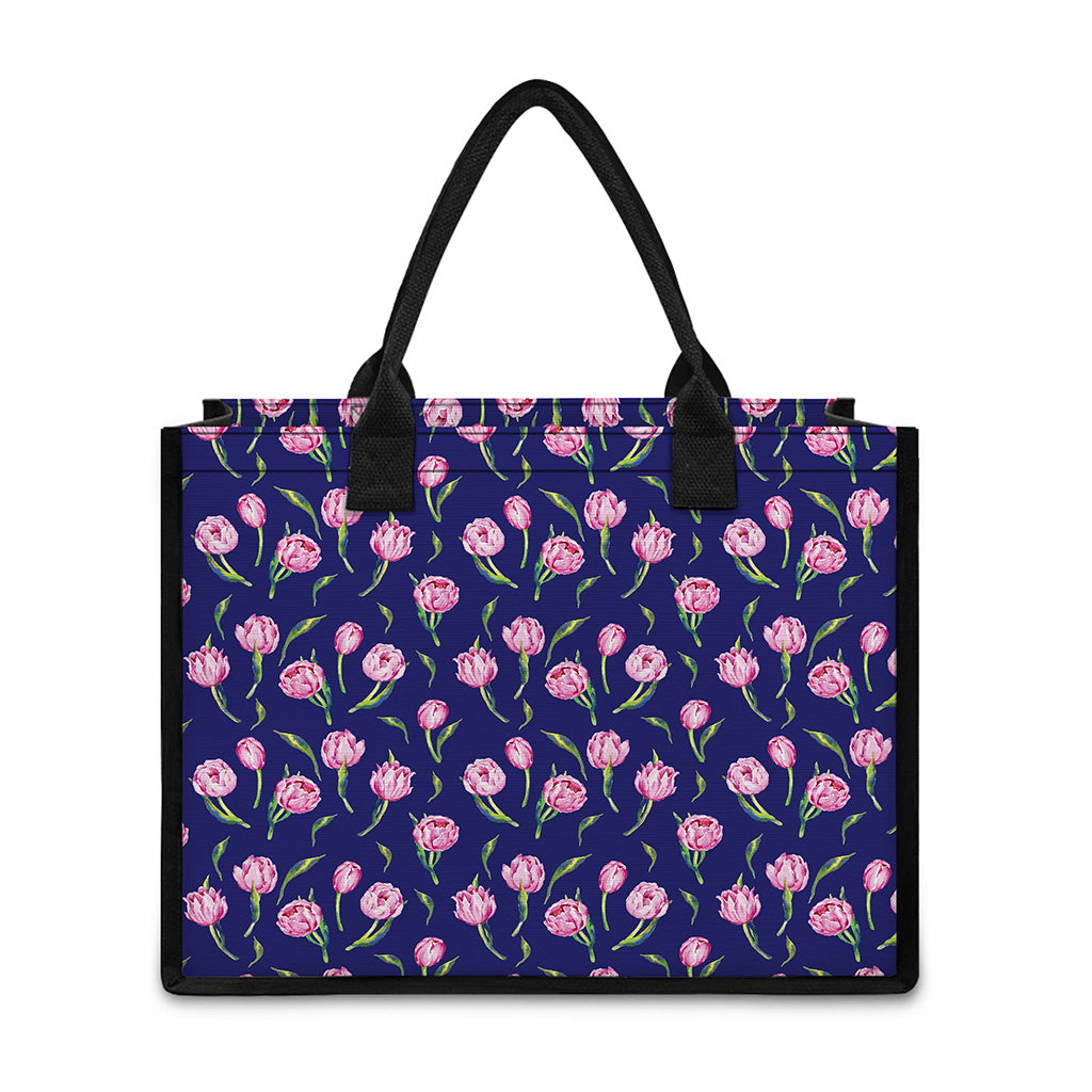 Pink Watercolor Tulip Flower Print Canvas Tote Bag
