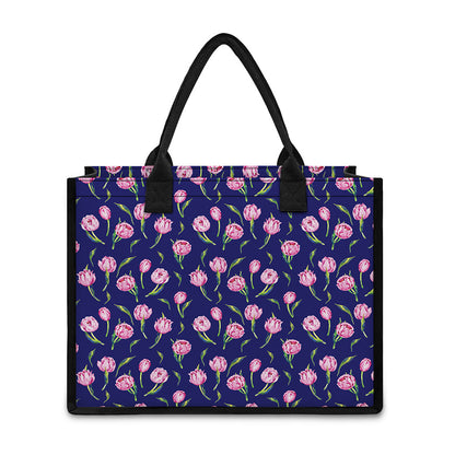 Pink Watercolor Tulip Flower Print Canvas Tote Bag