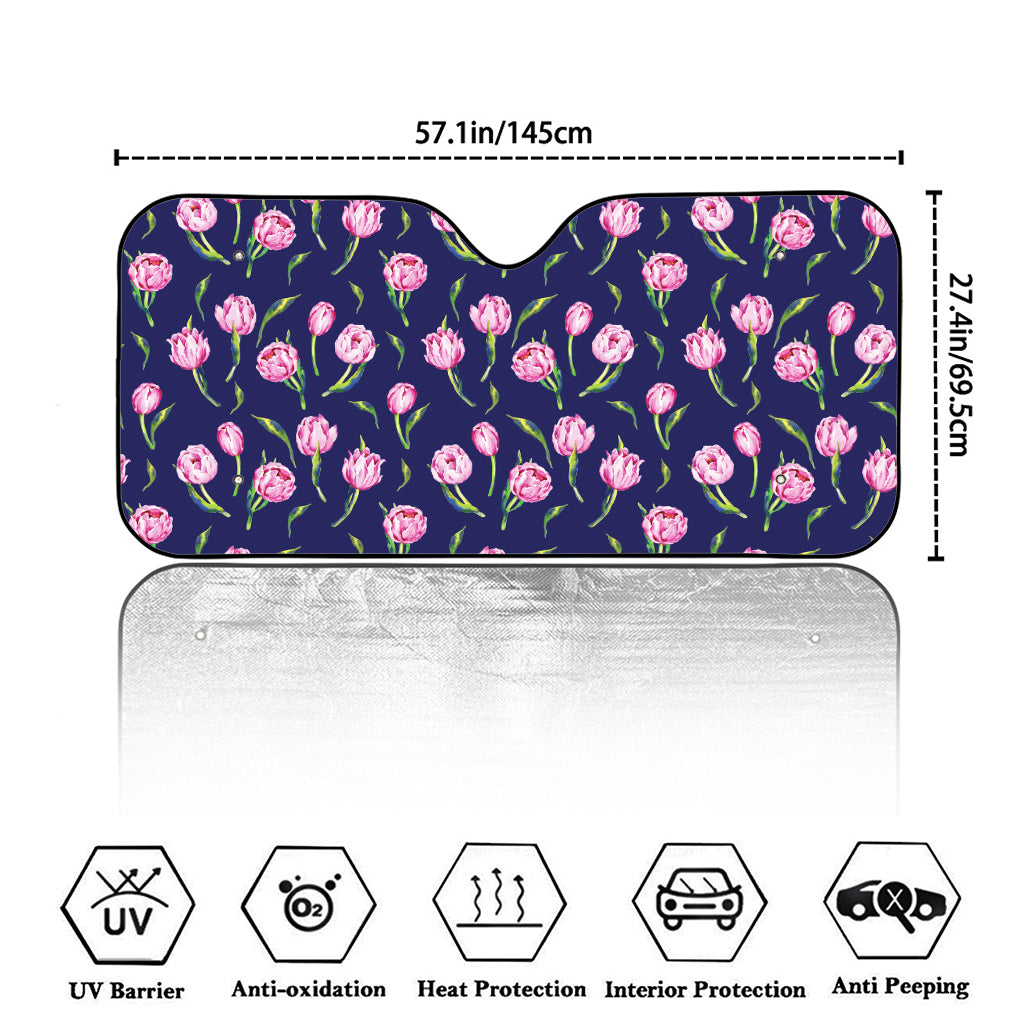 Pink Watercolor Tulip Flower Print Car Windshield Sun Shade