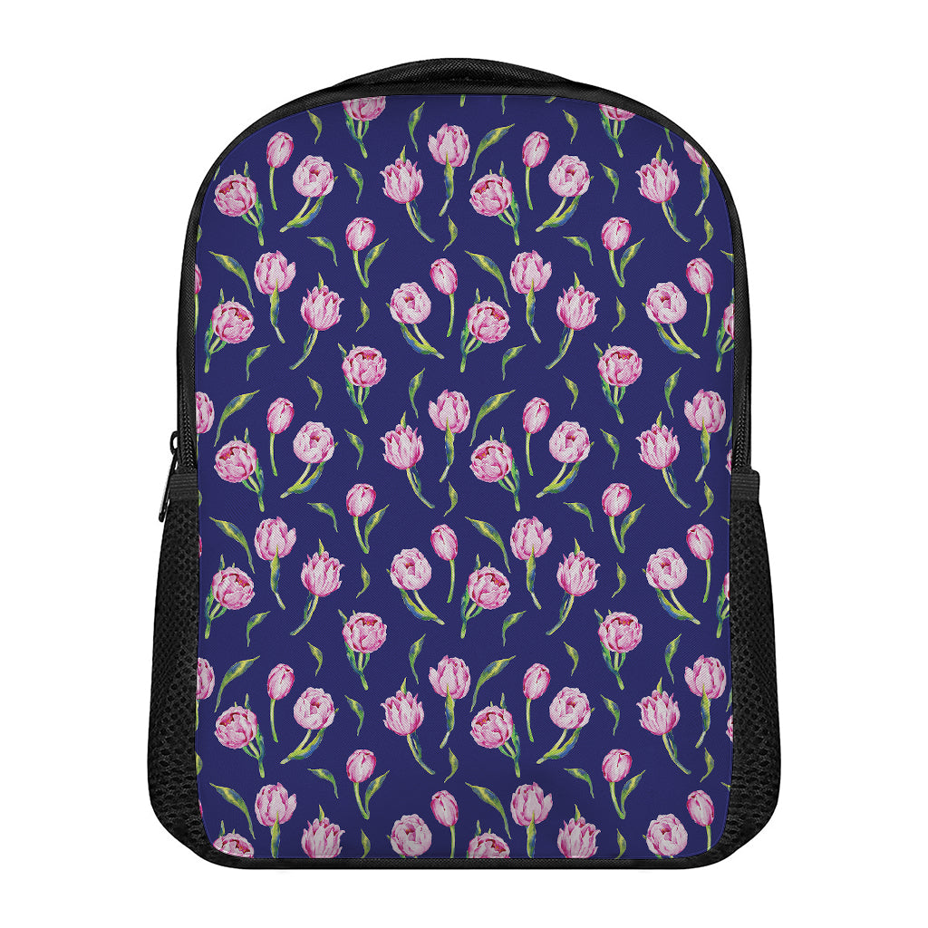 Pink Watercolor Tulip Flower Print Casual Backpack