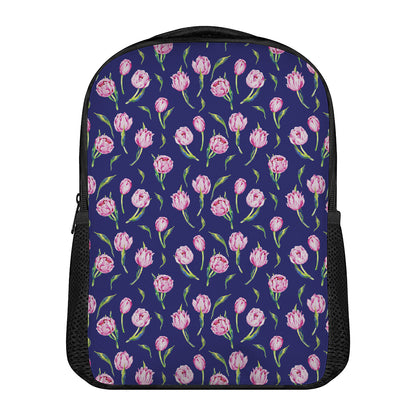 Pink Watercolor Tulip Flower Print Casual Backpack