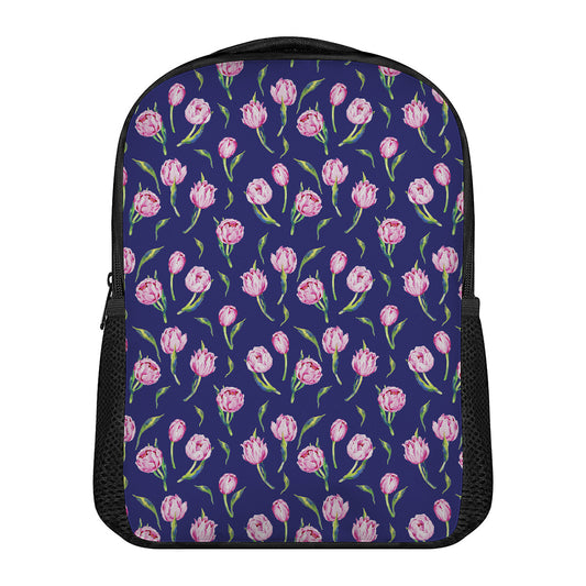 Pink Watercolor Tulip Flower Print Casual Backpack