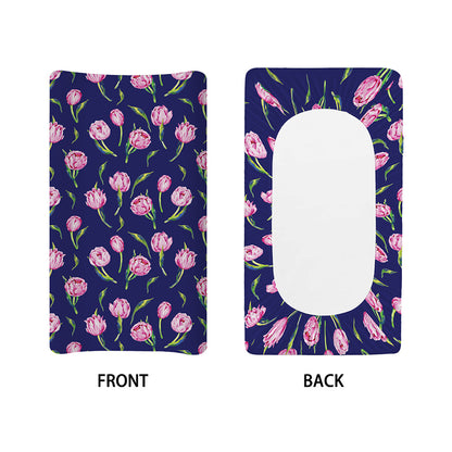 Pink Watercolor Tulip Flower Print Changing Pad Cover