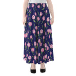 Pink Watercolor Tulip Flower Print Chiffon Maxi Skirt