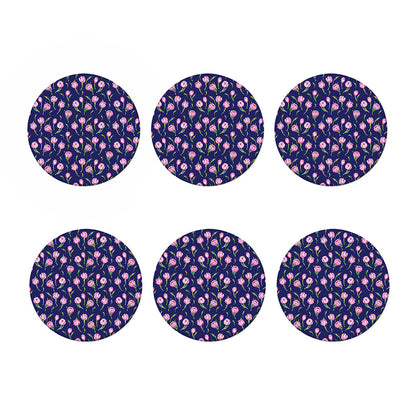 Pink Watercolor Tulip Flower Print Coaster Set