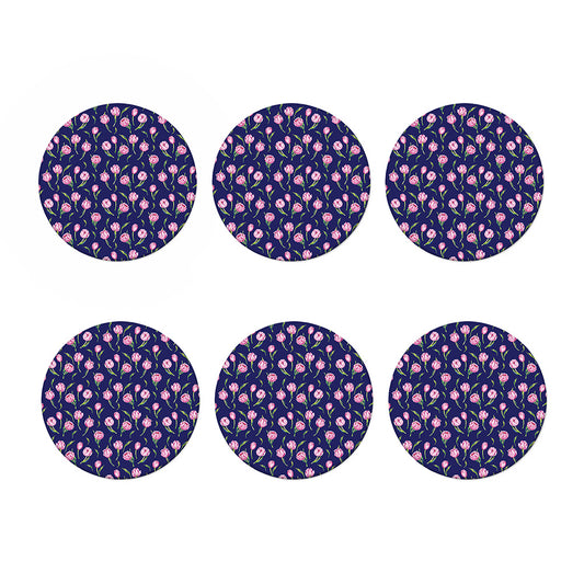 Pink Watercolor Tulip Flower Print Coaster Set