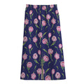 Pink Watercolor Tulip Flower Print Cotton Front Slit Maxi Skirt
