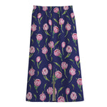 Pink Watercolor Tulip Flower Print Cotton Front Slit Maxi Skirt