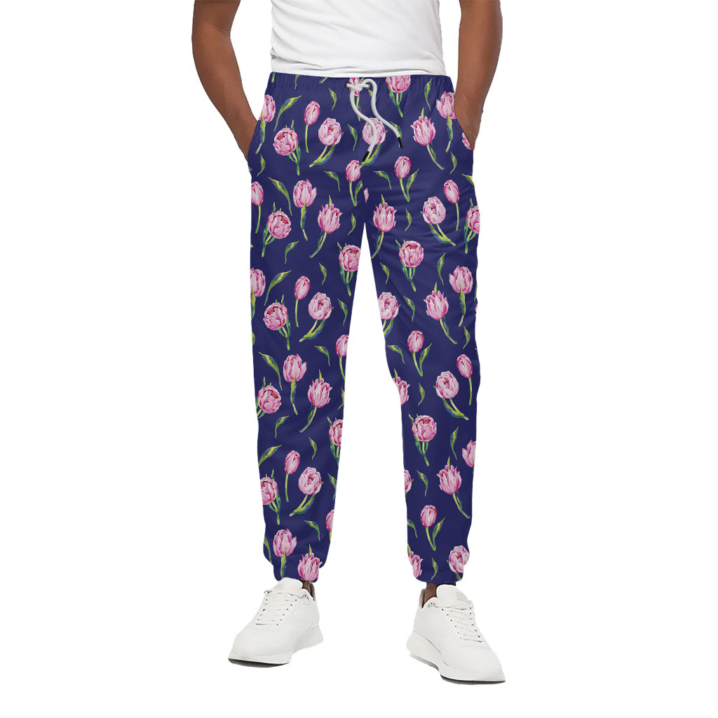 Pink Watercolor Tulip Flower Print Cotton Pants