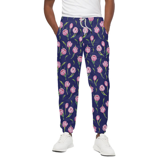 Pink Watercolor Tulip Flower Print Cotton Pants