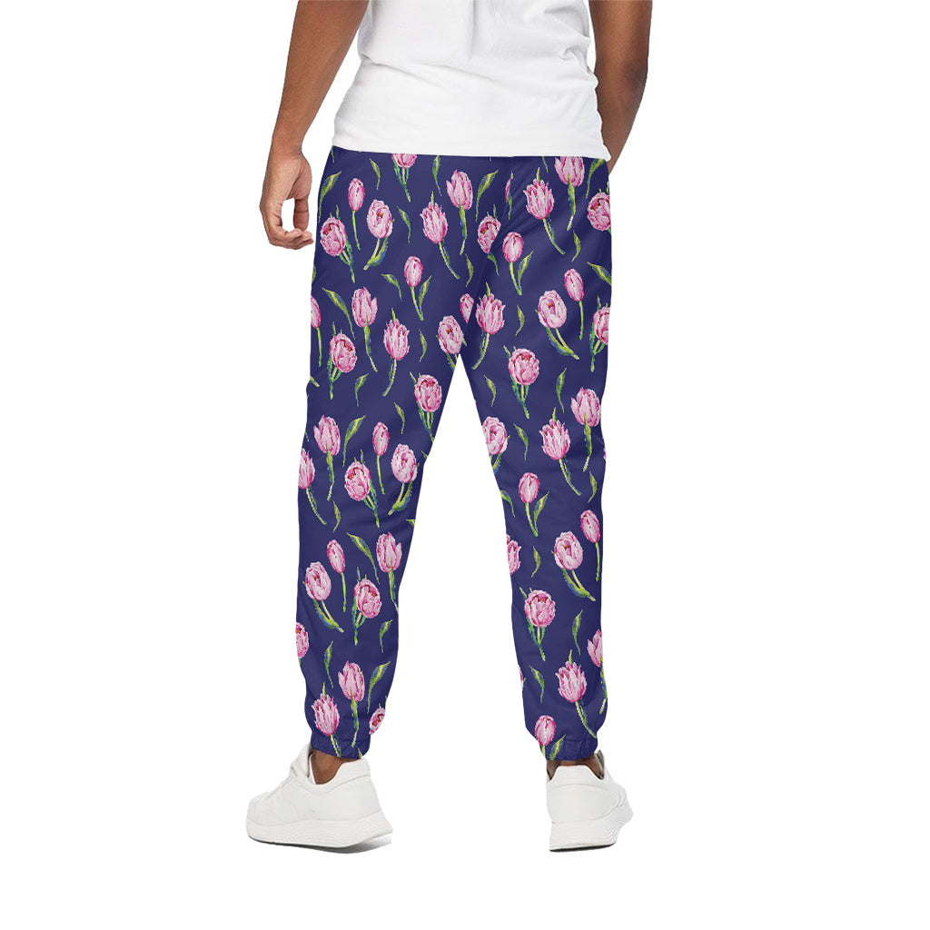 Pink Watercolor Tulip Flower Print Cotton Pants
