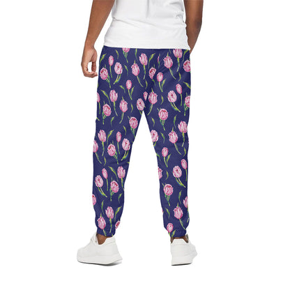 Pink Watercolor Tulip Flower Print Cotton Pants