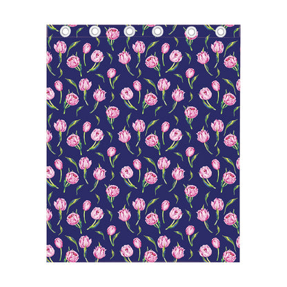 Pink Watercolor Tulip Flower Print Curtain
