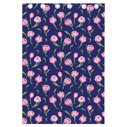 Pink Watercolor Tulip Flower Print Curtain