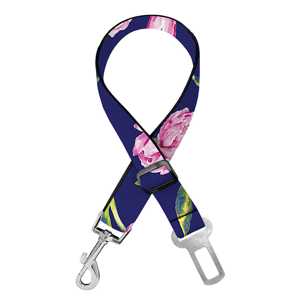 Pink Watercolor Tulip Flower Print Dog Seat Belt