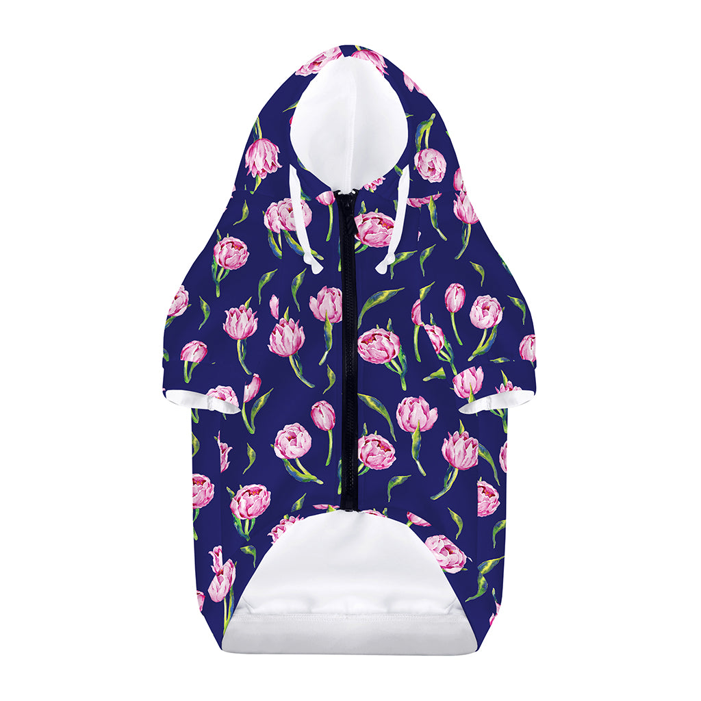 Pink Watercolor Tulip Flower Print Dog Zip Up Hoodie