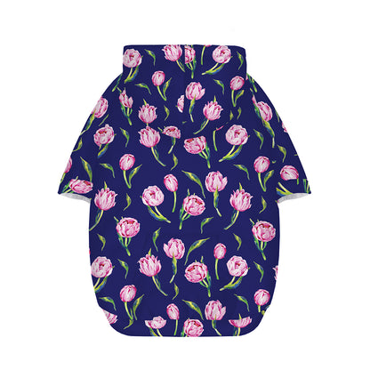 Pink Watercolor Tulip Flower Print Dog Zip Up Hoodie