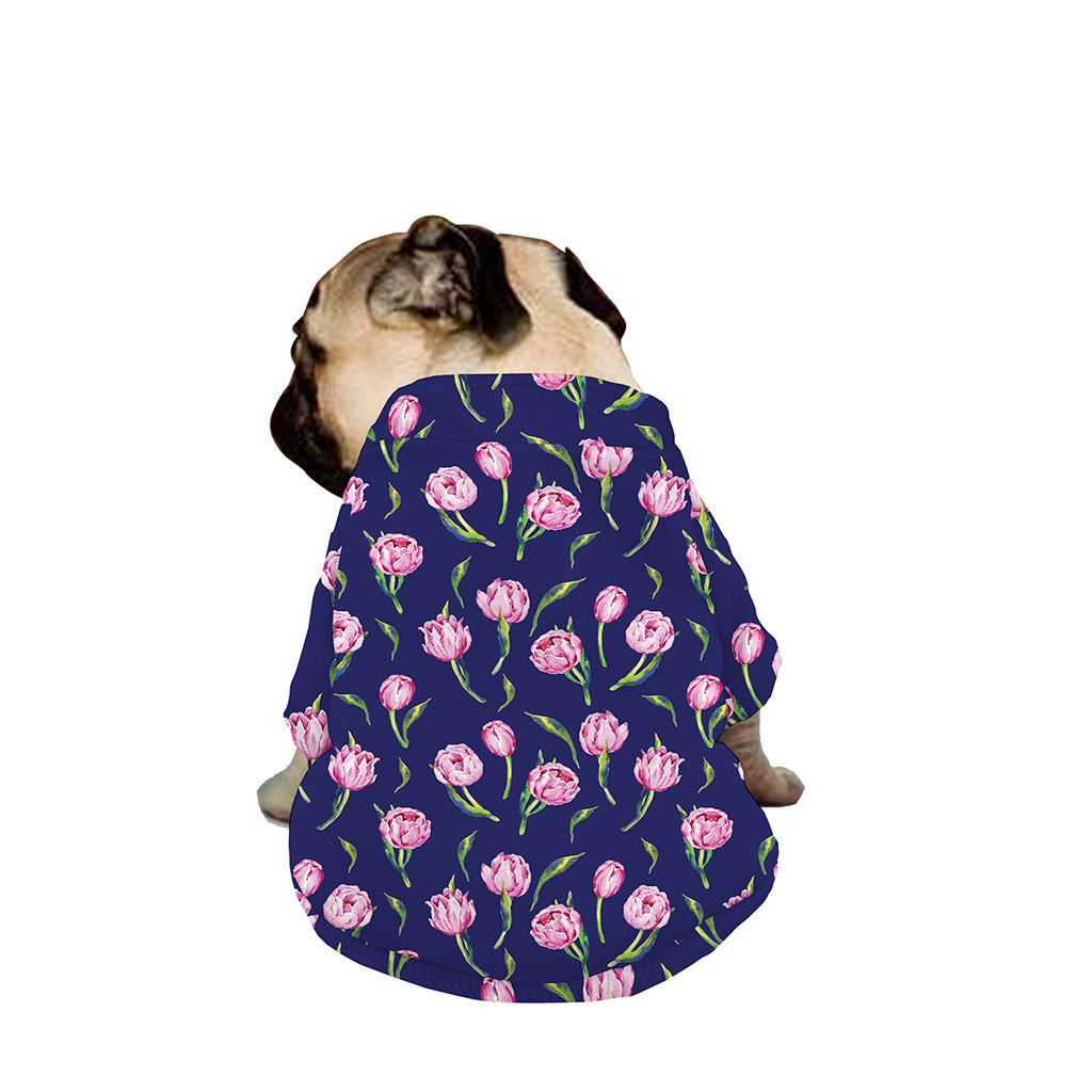 Pink Watercolor Tulip Flower Print Dog Zip Up Jacket